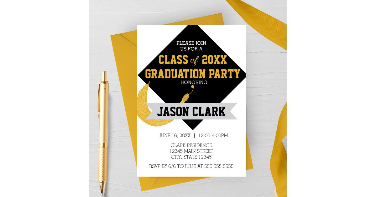 Modern Graduation Cap with Tassel Graduation Party Invitation | Zazzle