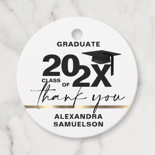 Modern Graduation Cap Year Gold White  Thank You Favor Tags