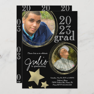 Modern Graduation Celebration Black Gold Photo Invitation