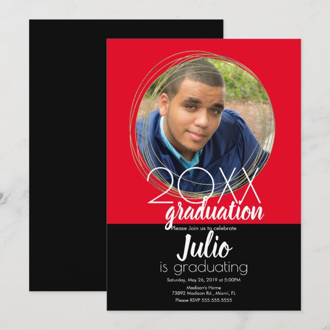 Modern Graduation Celebration Two Tone Photo Red Invitation (Front/Back)