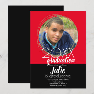 Modern Graduation Celebration Two Tone Photo Red Invitation