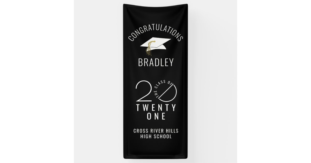 Modern Graduation CLASS OF 2021 Typography Black Banner | Zazzle