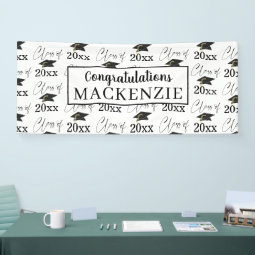 Modern Graduation CLASS OF Pattern Black White Banner | Zazzle