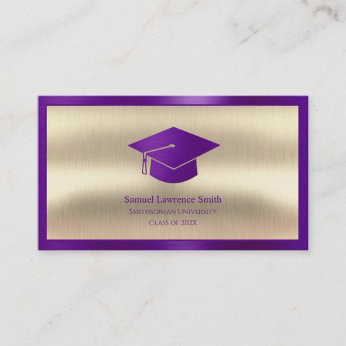 Modern Graduation Class of Student Purple Gold Business Card