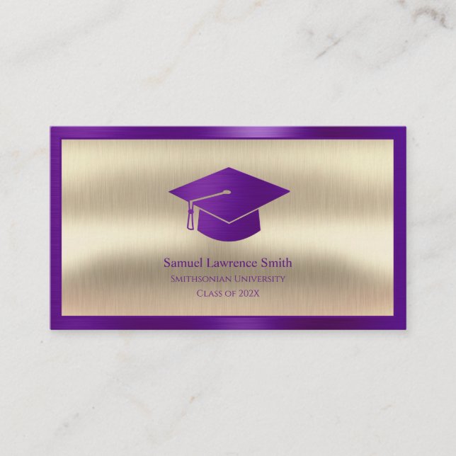Modern Graduation Class of Student Purple Gold Business Card (Front)