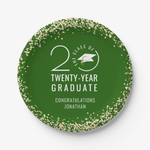 Modern Graduation Class Year Green Gold Confetti  Paper Plates