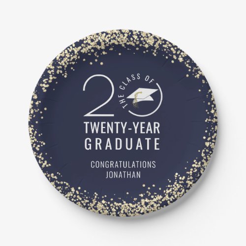 Modern Graduation Class Year Navy Blue Gold Paper Plates