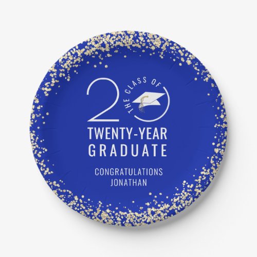 Modern Graduation Class Year Royal Blue Gold Paper Plates