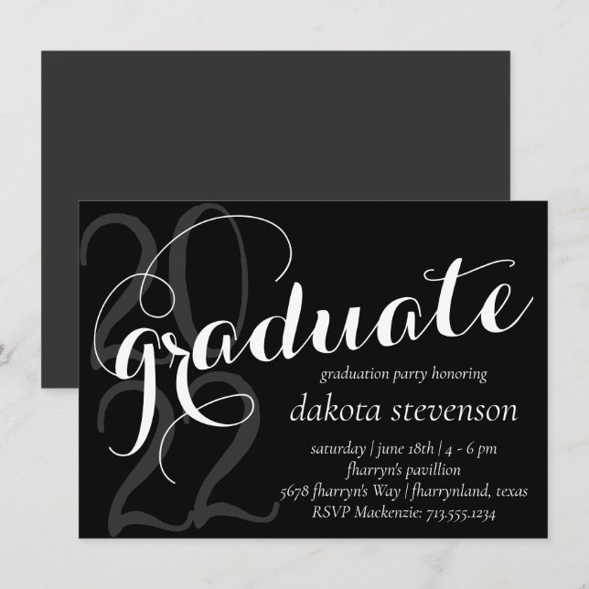 Modern Graduation | Classic Black Gray White Invitation (Front/Back)