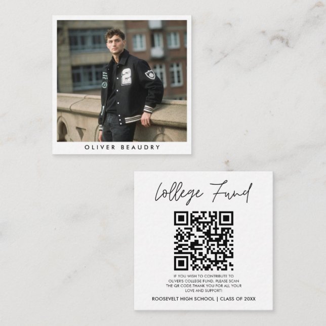 Modern Graduation College Fund QR Code Photo Enclosure Card (Front/Back)