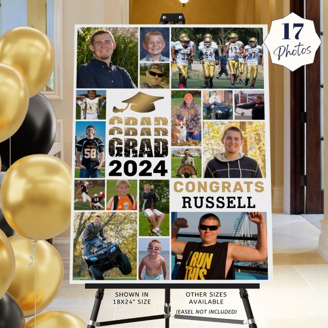 Modern Graduation Congrats Grad 17 Photo Collage Foam Board (Creator Uploaded)