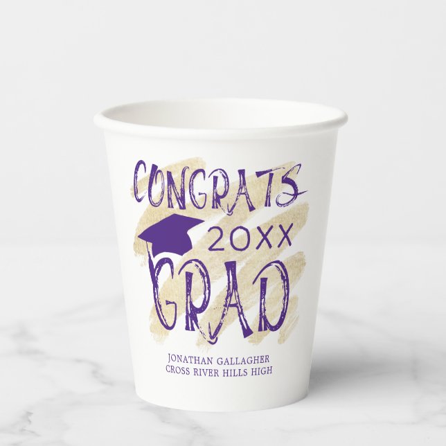 Modern Graduation Congrats Grad Cap Custom Colors Paper Cups (Front)