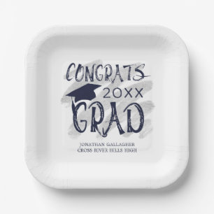 Modern Graduation Congrats Grad Cap Custom Colors Paper Plates