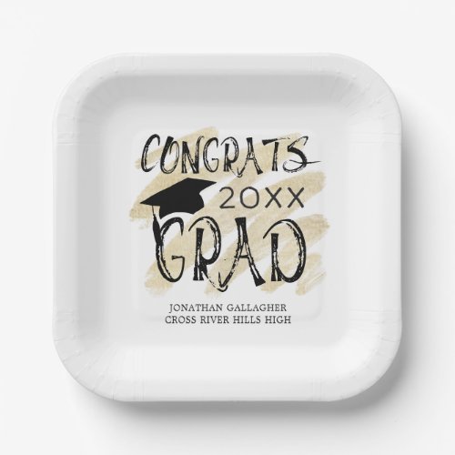 Modern Graduation Congrats Grad Cap Custom Colors Paper Plates