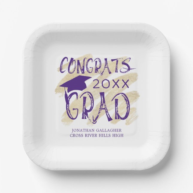 Modern Graduation Congrats Grad Cap Custom Colors Paper Plates (Front)