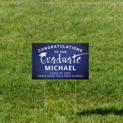 Modern Graduation Congrats Metallic Navy Blue Sign