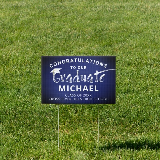 Modern Graduation Congrats Metallic Navy Blue Sign (Insitu)