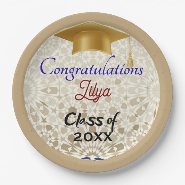 Modern Graduation Congratulations Moroccan Zellige Paper Plates (Front)