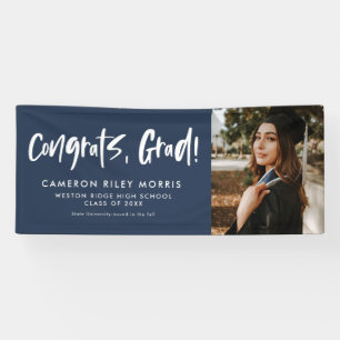 Modern graduation congratulations navy blue yard banner