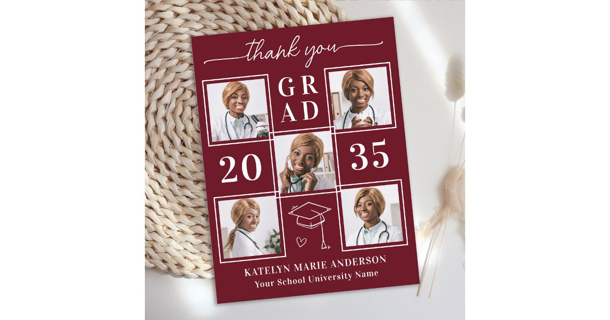 Modern Graduation Custom 6 Photo Collage Thank You Postcard | Zazzle