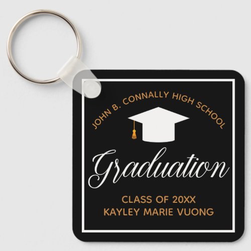 Modern Graduation Custom Black Gold Class Gift Keychain