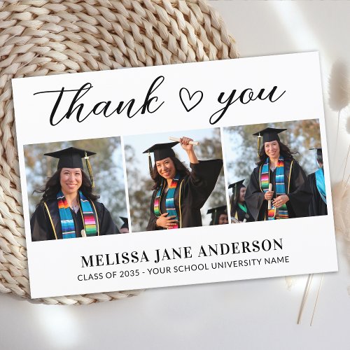 Modern Graduation Custom Graduate Heart 3 Photo Thank You Card