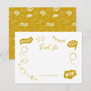 Modern Graduation Doodle Yellow Thank You Note Card