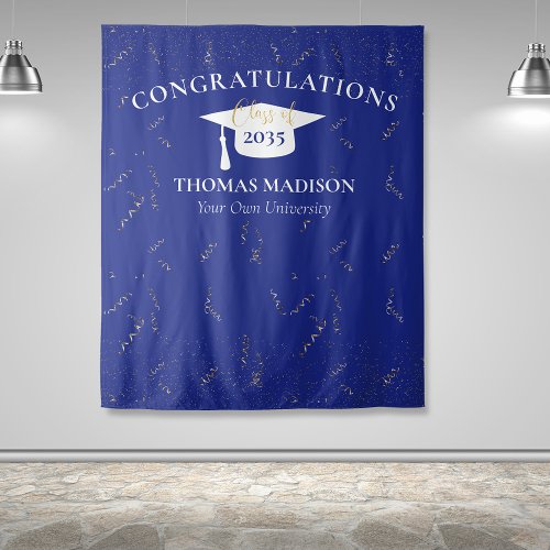 Modern Graduation Faux Confetti BlueWhite Tapestry