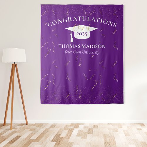Modern Graduation Faux Gold Confetti PurpleWhite Tapestry
