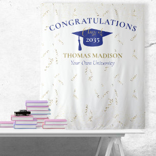 Modern Graduation Faux Streamers Blue Backdrop