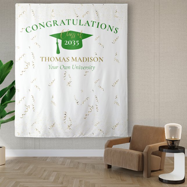 Modern Graduation Faux Streamers Green Backdrop (Creator Uploaded)