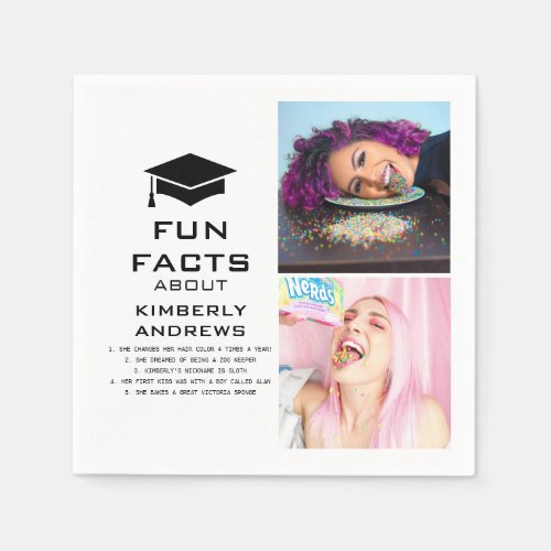 Modern Graduation Fun Facts Photo Collage Napkins