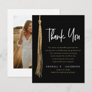 Modern Graduation Gold Cap Tassel Custom Photo Thank You Card