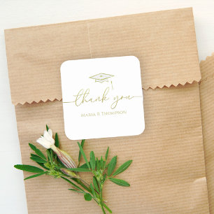 Modern Graduation Gold Script Thank You Favor Square Sticker