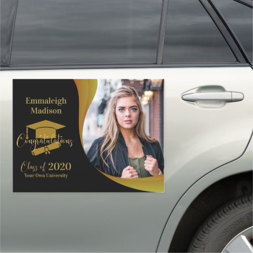 Modern Graduation Gold Swirl Car Magnet