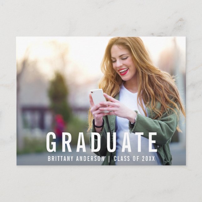 Modern Graduation | Graduate Photo Announcement Postcard (Front)