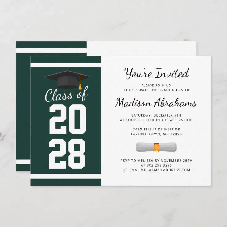 Modern Graduation Green and White Grad Party 2023 Invitation | Zazzle