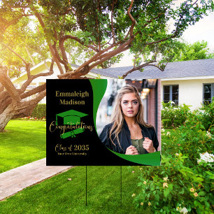 Modern Graduation Green Swirl Yard Sign