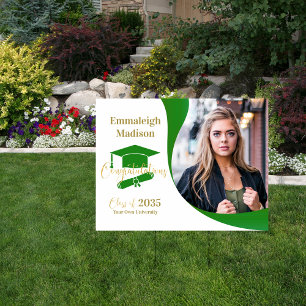 Modern Graduation Green White Swirl Yard Sign