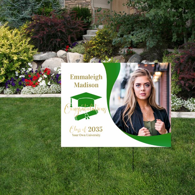 Modern Graduation Green White Swirl Yard Sign (Creator Uploaded)