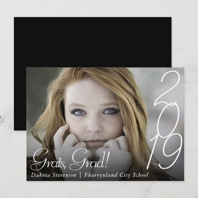 Modern Graduation | Hand Lettered Script Photo Announcement (Front/Back)