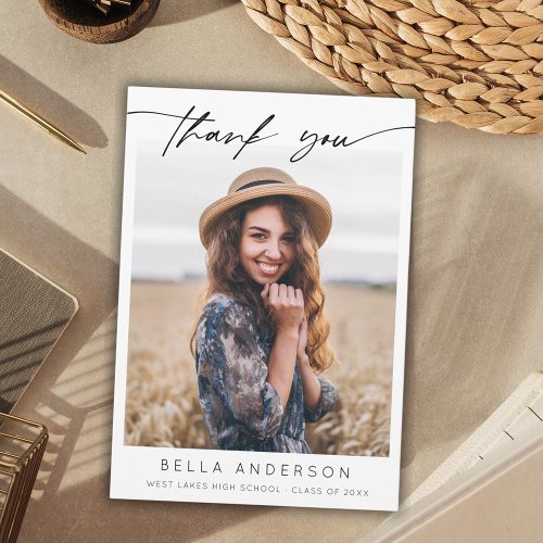 Modern Graduation Handwritten Script Photo  Thank You Card