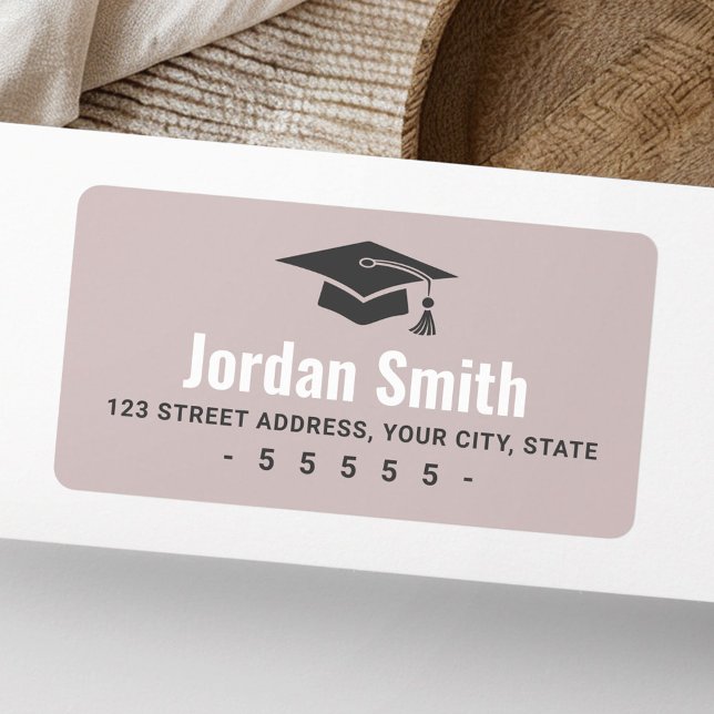 Modern graduation hat rose taupe return address label (Modern graduation hat rose taupe return address label)