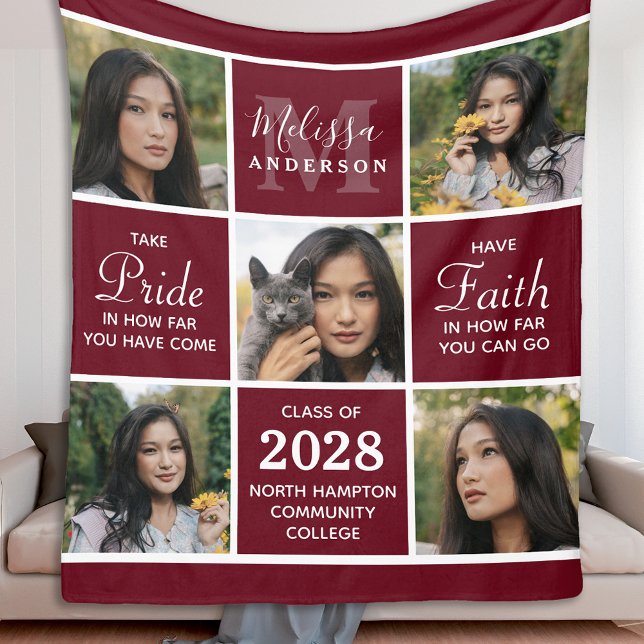Modern Graduation Inspirational 5 Photo Collage  Fleece Blanket (Creator Uploaded)
