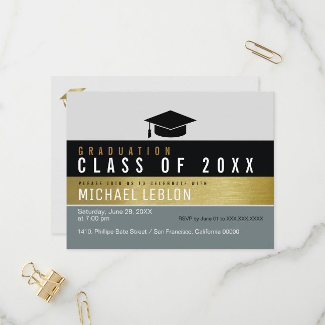 Modern Graduation  Invitation Postcard (Front/Back In Situ)