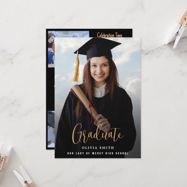 Modern Graduation Invitation with memory pictures (Front/Back In Situ)