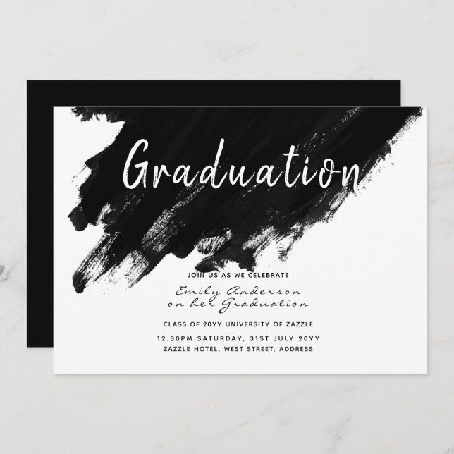Modern Graduation Invites - Paint black white (Front/Back)
