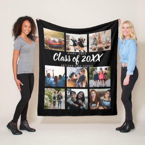 Modern Graduation Keepsake Gift Nine Photo Collage Fleece Blanket