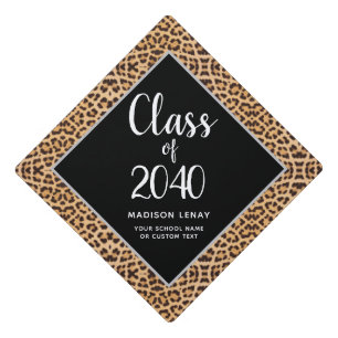 Modern Graduation Leopard Print Personalized Cap Topper