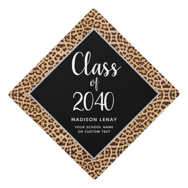 Modern Graduation Leopard Print Personalized Graduation Cap Topper (Front)